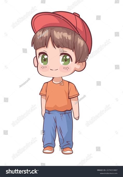 Anime Chibi Boy Wearing Cap Character Stock Vector Royalty Free