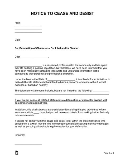 Cease And Desist Letter Template Defamation Defamation Of Character