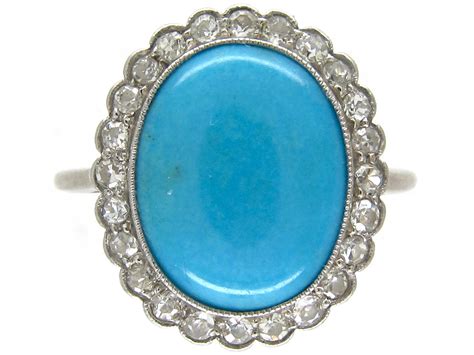 Edwardian Turquoise Diamond Cluster Ring F The Antique