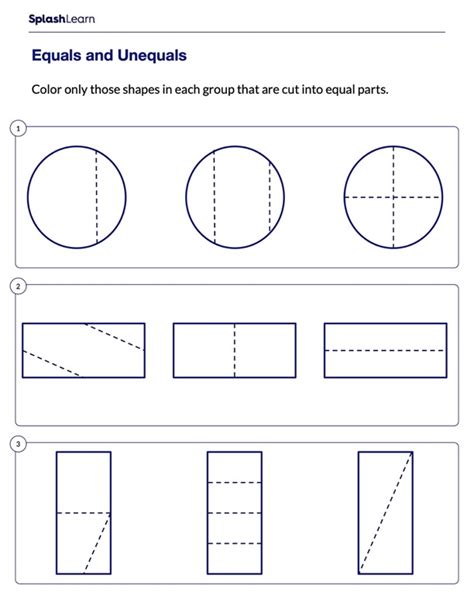 Color Shapes Divided Into Equal Parts Math Worksheets Splashlearn