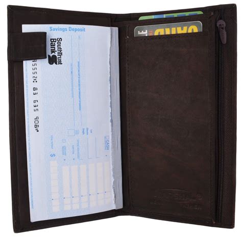 Brown Genuine Leather Checkbook Cover Wallet Organizer With Credit Card
