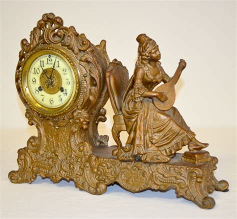Antique Waterbury Statue Clock Lady With Lute Tands Unsig