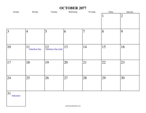 October 2077 Calendar