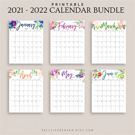 2021 2022 Printable Monthly Calendar 2021 2022 Printable Etsy Images