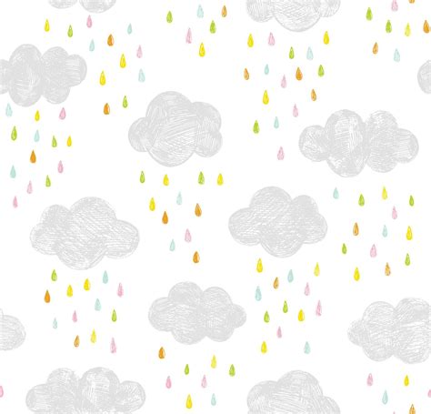Vector Kids Pattern With Clouds And Rain Drops Cute Doodle