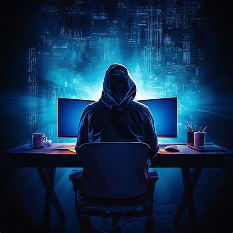 Hacker Sentado No Computador Cibersegurança E Conceito Anti Spyware