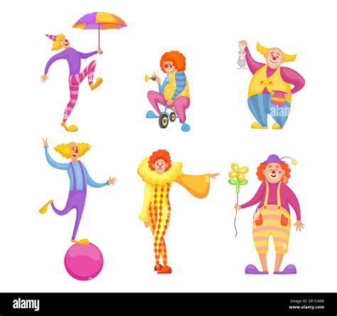 Set Of Cute Circus Clowns Characters Stock Vector Image And Art Alamy