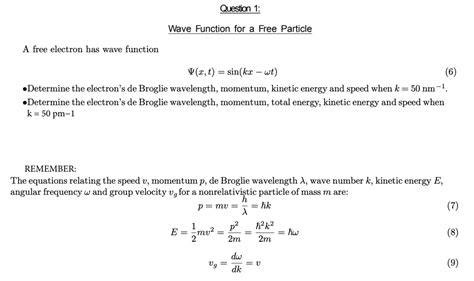solved question 1 wave function for a free particle a free electron has wave function Î¨ x t