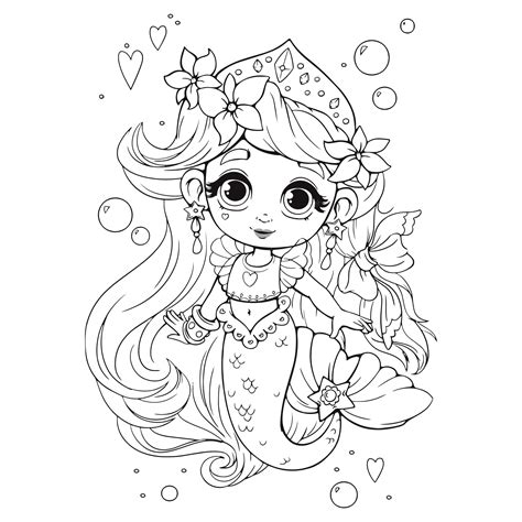 Premium Vector Cute Little Mermaid With Crown Coloring Book Coloring