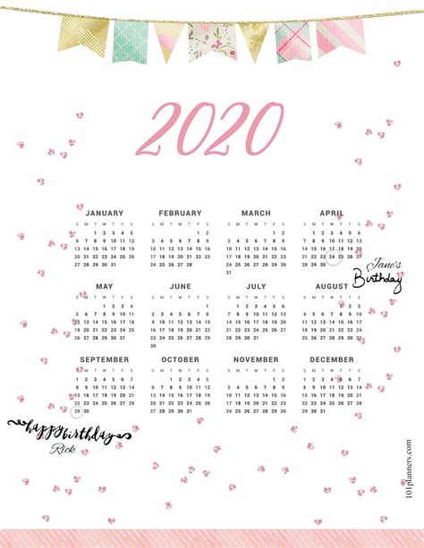 A4 Size Year At A Glance Calendar 2020 Free Printable