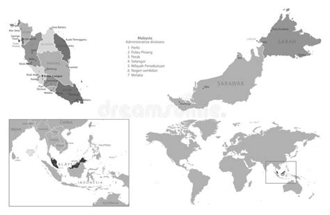 Malaysia Map Black And White Detailed Outline Regions Of The Country