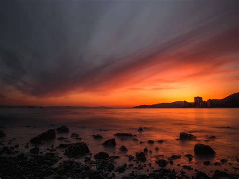Wallpaper Sea Sunset Stones Horizon Sky Coast Hd Widescreen