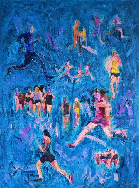 Abstract Original Painting Running Blue Painting Fitness