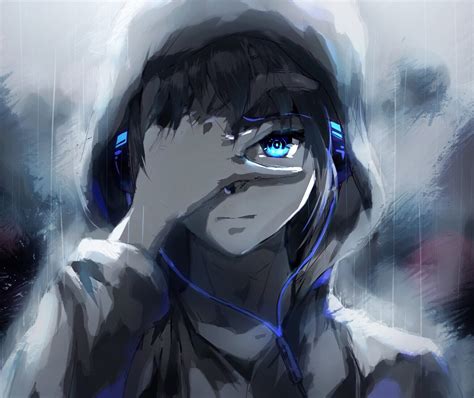 Download 1920x1613 Anime Boy Hoodie Blue Eyes Headphones Painting Wallpapers Wallpapermaiden