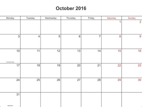 October 2016 Calendar Columbus Day 2016 Oct Calendar Pinterest