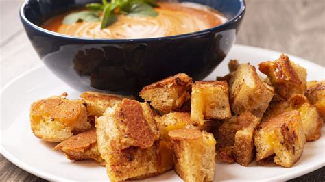 Check frequently as they burn easily. Garlic Grilled Cheese Croutons - Chef Shamy