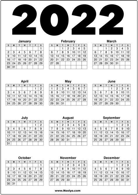 Uk 2022 Calendar Printable Black And White Printable Calendars 2022