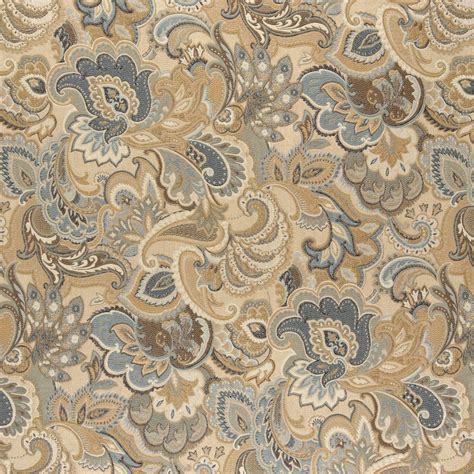 Aqua Grey And Beige Large Intricate Floral And Paisley Weave Brocade
