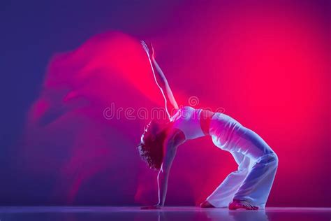 Flexibility Young Sportive Beautiful Girl Hip Hop Dancer Dancing Hip Hop Isolated On Purple