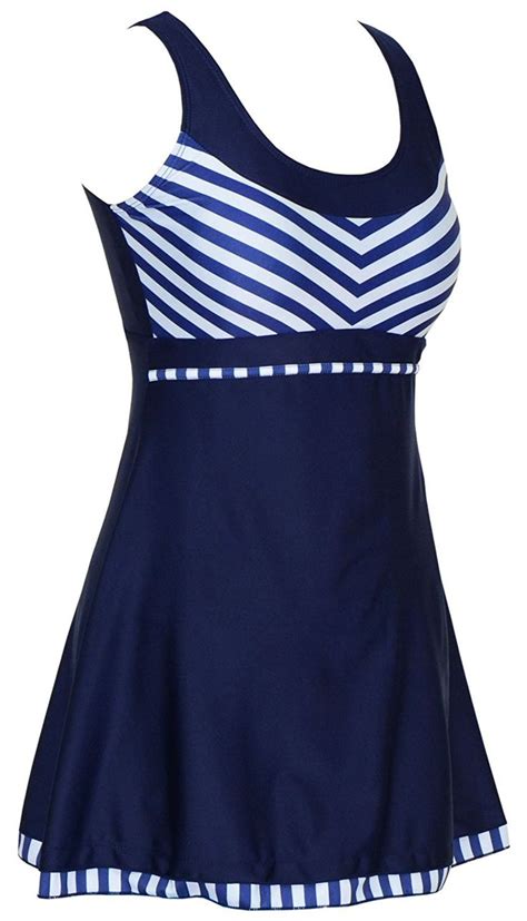Womens One Piece Sailor Striped Swimsuit Plus Size Swimwear Cover Up