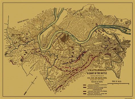 Civil War Map Print Chattanooga Battle Tennessee 1863 3125 X 23