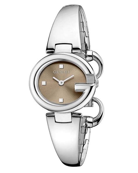 Gucci Womens Ssima Stainless Steel Bangle Strap Diamond Watch In