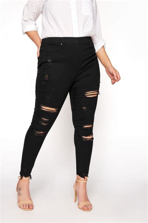 Plus Size Yours For Good Black Extreme Ripped Jenny Jeggings Yours
