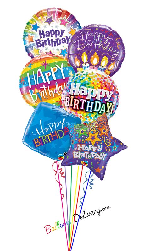 Happy birthday balloons with colour of love(6 mylar balloons). Happy Birthday Mylar Balloon Bouquet