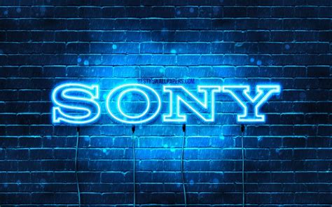 Download Wallpapers Sony Blue Logo 4k Blue Brickwall Sony Logo