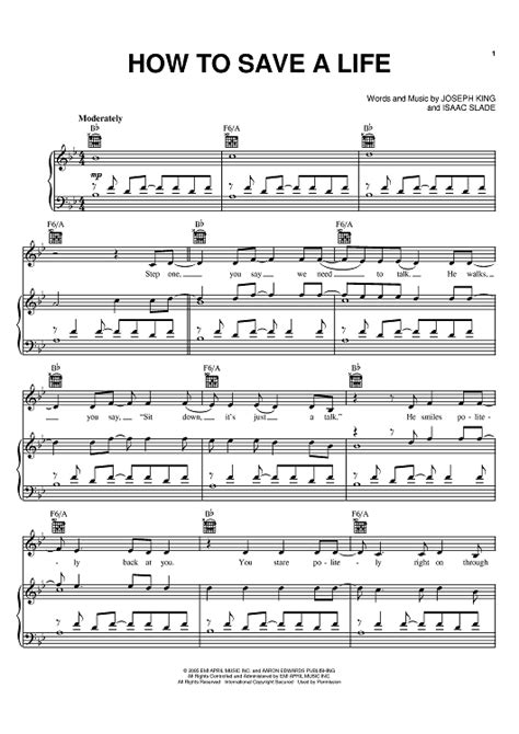 How To Save A Life Sheet Music By The Fray For Pianovocalchords
