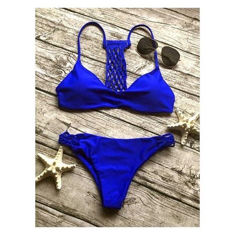 blue lattice triangle bikini set 87 bam liked on polyvore featuring swimwear bikinis bikini