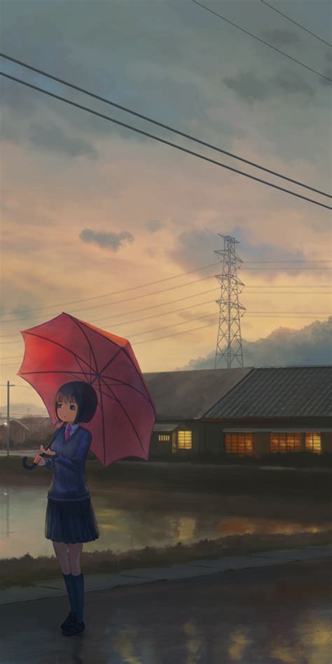 1080x2160 Resolution Anime Girl Walking With Umbrella Art One Plus 5t