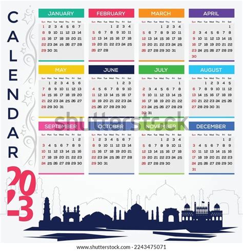 Calendar 2023 Year Vector Illustration Week Stock Vector Royalty Free