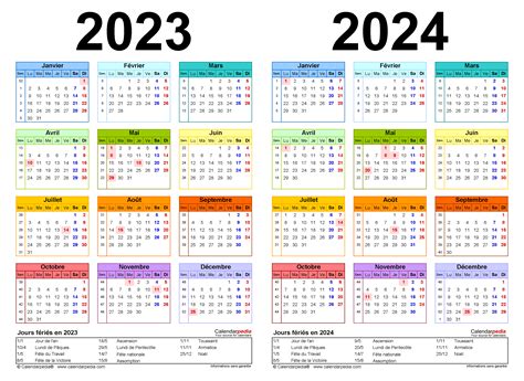 Calendrier 2023 et 2024 Excel, Word et PDF - Calendarpedia