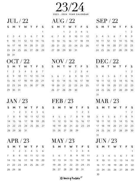 2023 2024 Calendar Free Printables Artofit