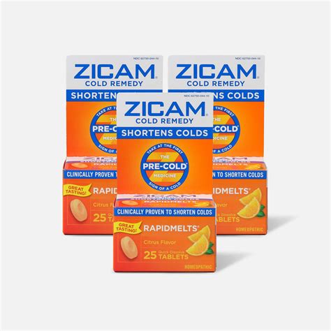 Zicam Cold Remedy Rapid Melts With Vitamin C Citrus 25 Ct 3 Pack