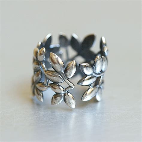 Oxidized Sterling Silver Olive Leaf Wrap Ring