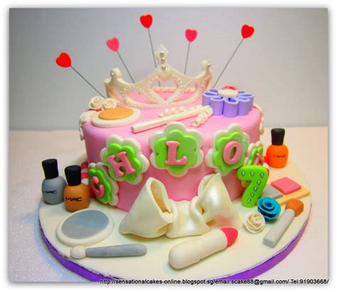 This fondant makeup cake kit has two options. The Sensational Cakes: Girly Princess Pink theme cake Singapore / Tiara cake / Makeup kit cake ...
