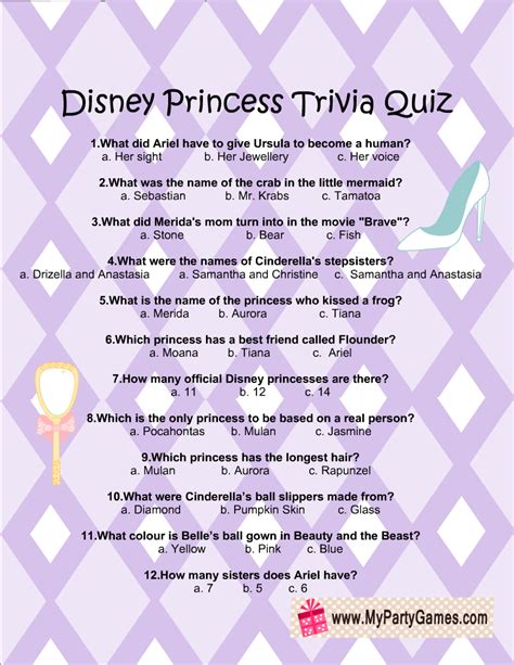 free printable disney princesses trivia quiz disney princess facts disney trivia questions