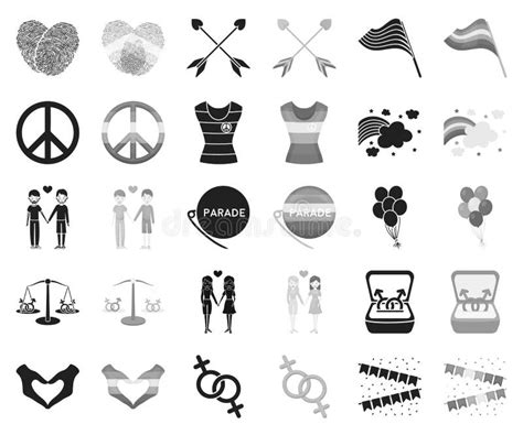 Gay And Lesbian Black Monochrome Icons In Set Collection For Design Sexual Minority And