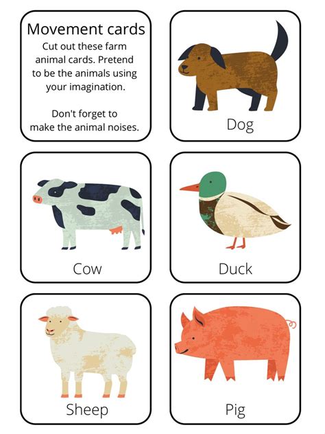 Farm Animal Movement Cards In 2023 Animal Movement Farm Animals