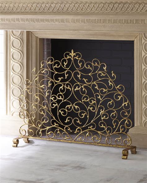 Italian Gold Double Scroll Single Panel Decorative Fireplace Screen