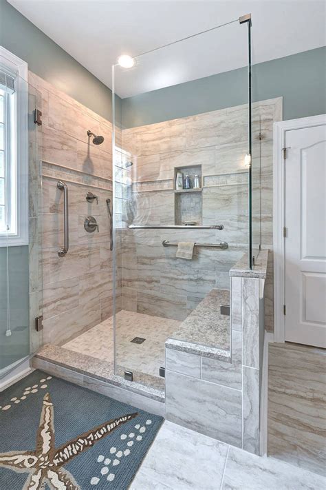 52 Walk In Shower Design Step In Large Doorless Showers Farmhouse Master Bathroom