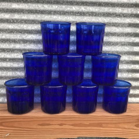 Vintage French Cobalt Blue 10 Panel Short Tumbler Glasses Set Of 9 Chairish