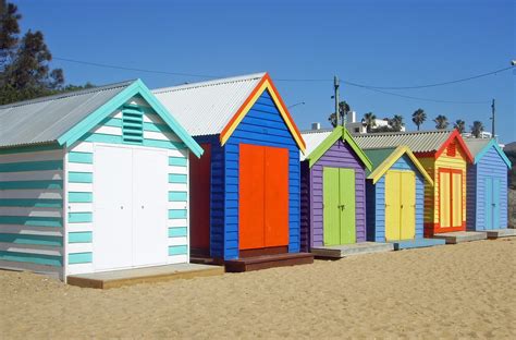 Colorful Beach Huts In Melbourne Free Image Download
