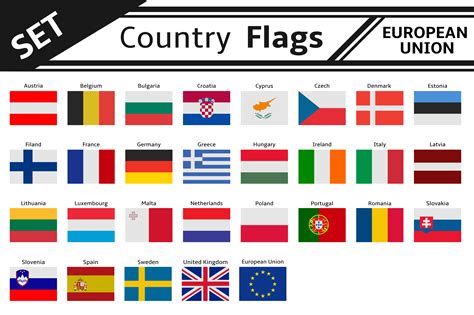 Set Countries Flags European Union Illustrations Creative Market