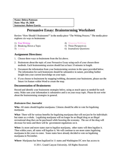 Phi 105 T 2debra Brainstorming Worksheet 7 10 17 1 Name Debra