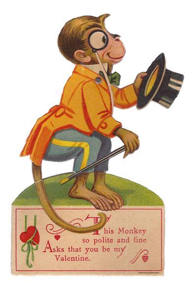 Vintage Mechanical Valentine Monkey With Top Hat Arm And Eye Move