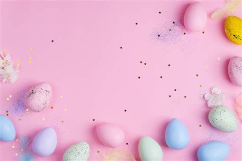 Premium Photo Beautiful Easter Color Pastel Eggs On Pink Stars