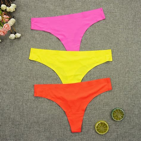 6 Piece Set Thong Femme Lot Of Panties Woman String Sexy Seamless Intimate Panty Thin Yellow